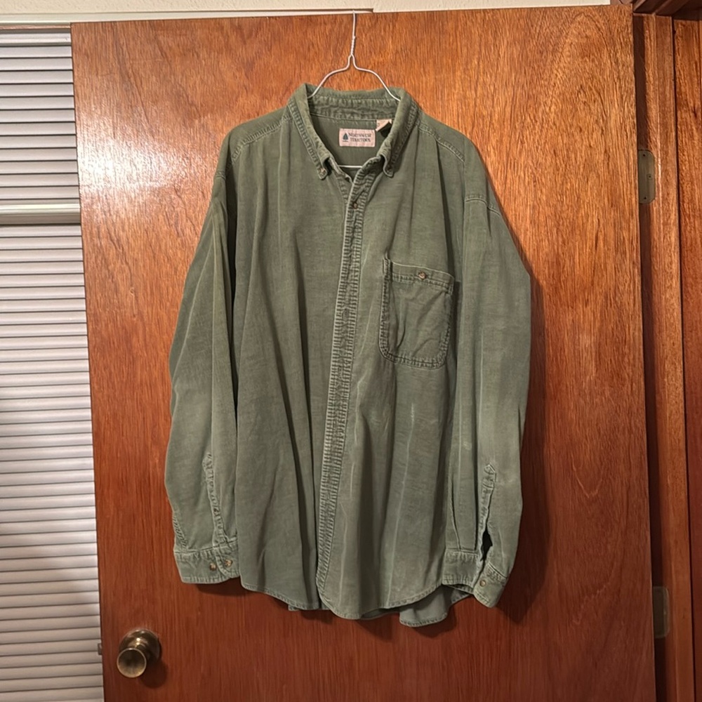 Vintage Northwest Territory Distressed Corduroy Flannel Army Green 2XL